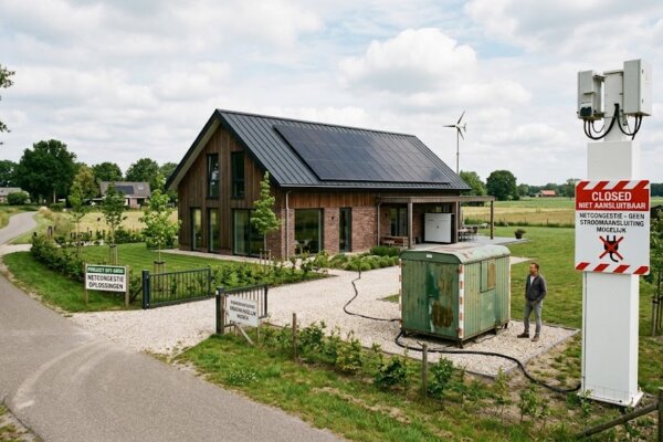 Een huis dat niet is aangesloten op het elektriciteitsnet